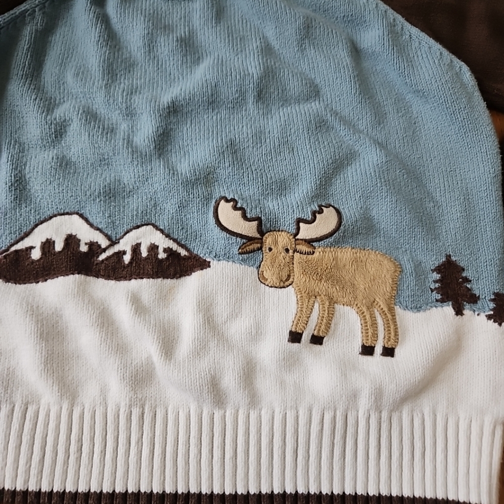 Gymboree Winter Moose Brown Blue Pullover Sweater Boys Sz 5t - Picture 2 of 3